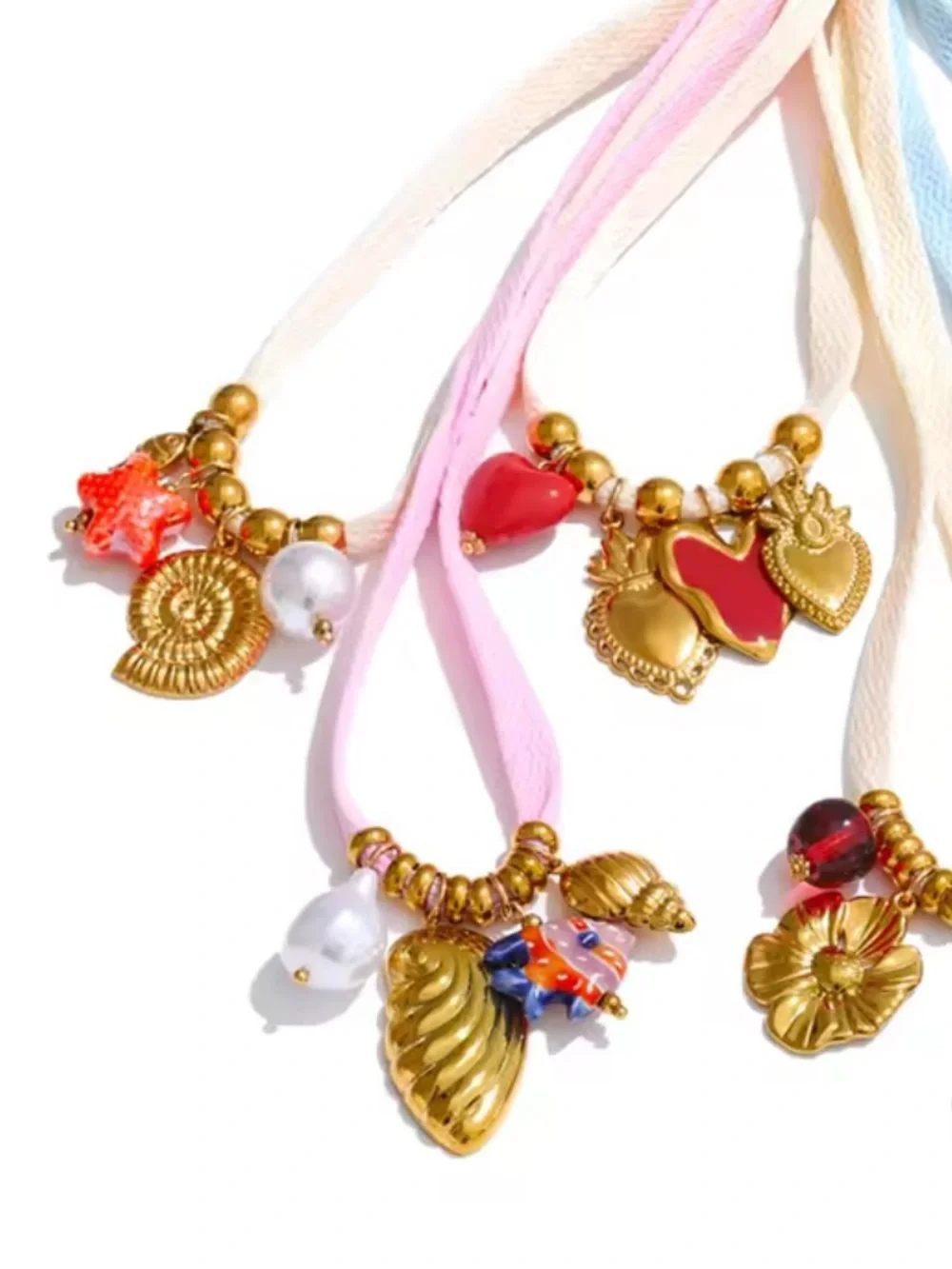 Sea Coastal Charms Pink Cord Necklace